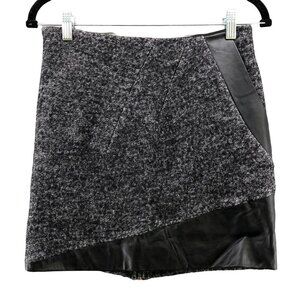 NWT Cut25 Leather  Wool Blend Mini Skirt Size 10 Black‎ Gray Mixed Media Edgy